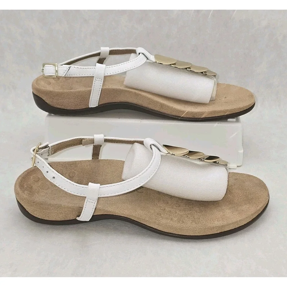 EUC VIONIC Miami Sandals White T Strap w Gold Accents Arch Support Sz 7.5 - Picture 5 of 10